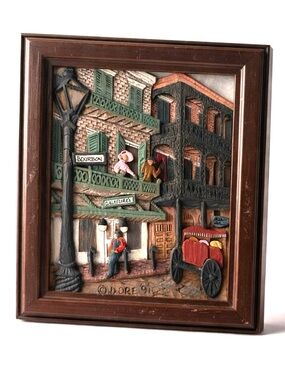 Vintage 1991 Dore Skidmore Framed Woodgraph, Bourbon Street Scene, signed.